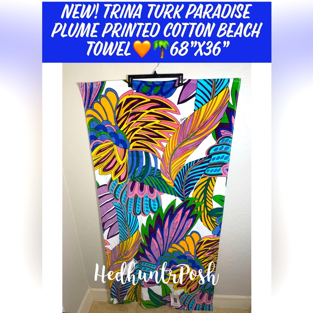 🎉HP🎉New! Trina Turk Paradise Plume Printed Oversized Cotton Beach Towel🌴68”x36”